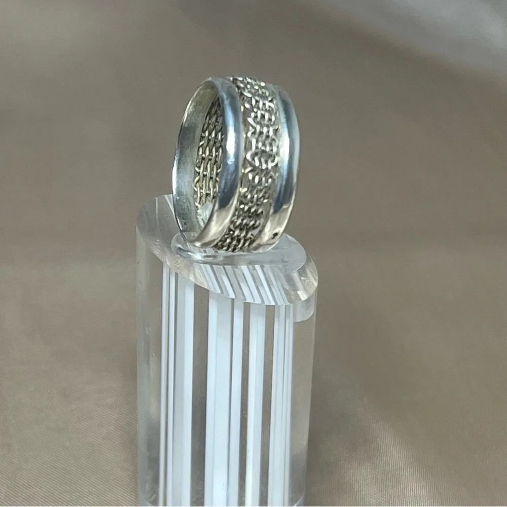 Vintage Sterling Silver 925 Mexico Basket‎ Weave Cage Modern Ring Band Size 9.25